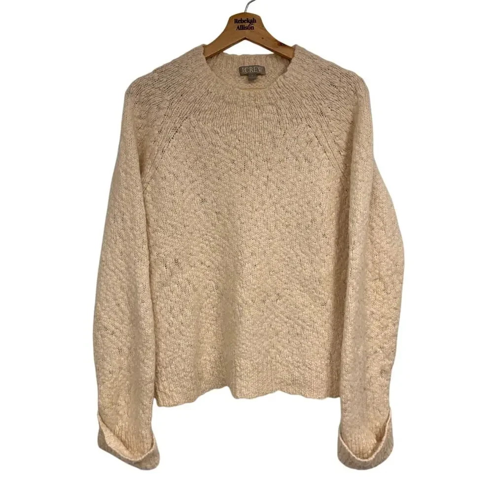 J. Crew Cuffed Mockneck Sweater Alpaca Knit Women's SZ MEDIUM Cream EUC